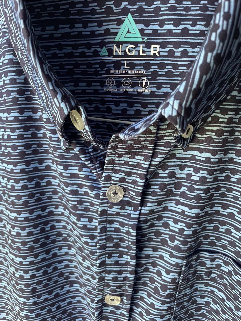 ANGL performance fishing gear Navy & Light Blue Short-Sleeve Button Down Shirt - Picture 2 of 3